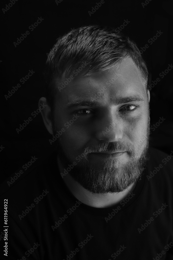 bearded man black and white portrait