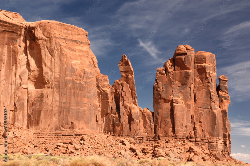 Amazing red rock formations in the Monument Valley, Navajo Tribal Park, Utah, USA. Dry dessert landscape Amazing red rock formations in the Monument Valley, Navajo Tribal Park, Utah, USA. Dry dessert landscape