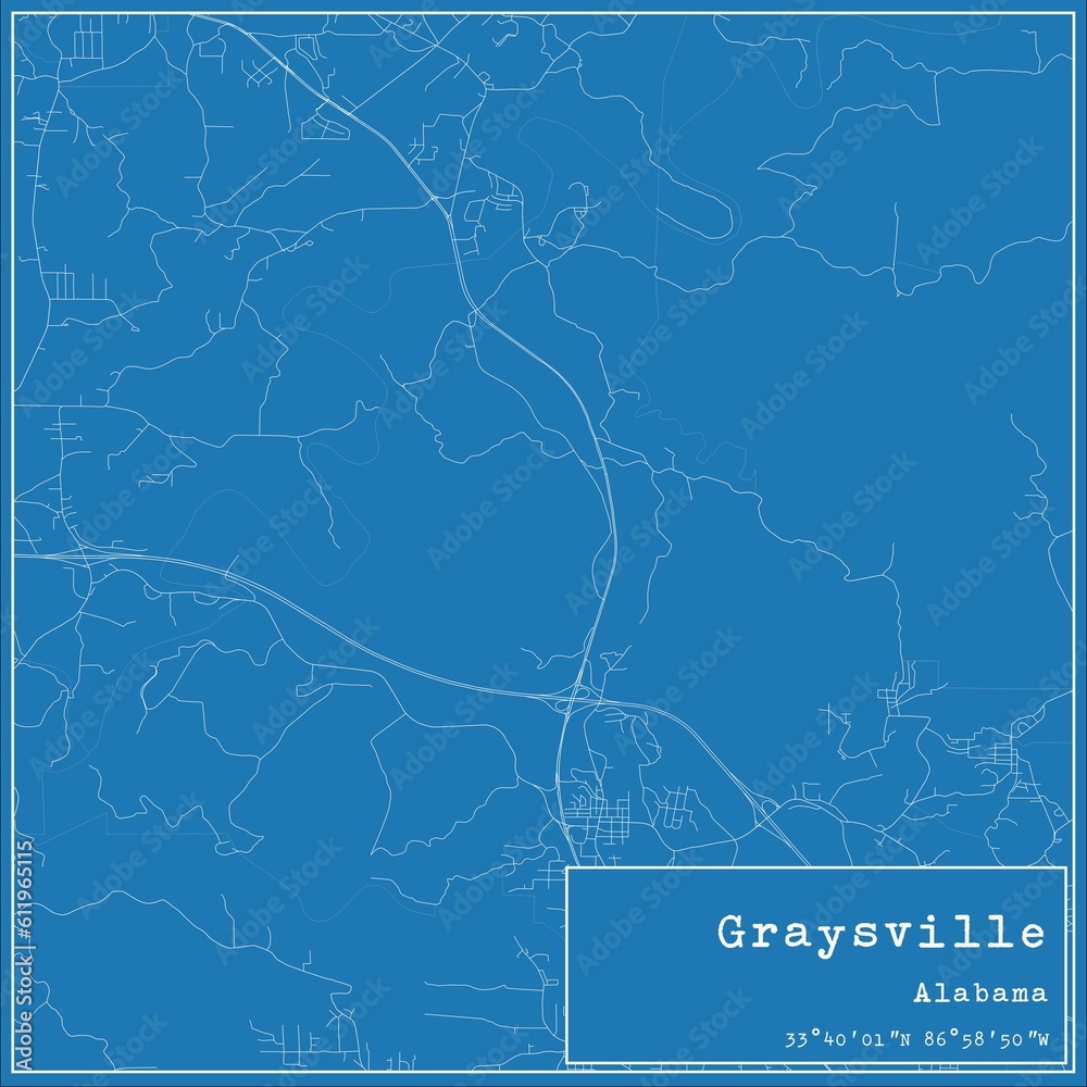 Blueprint US city map of Graysville, Alabama.