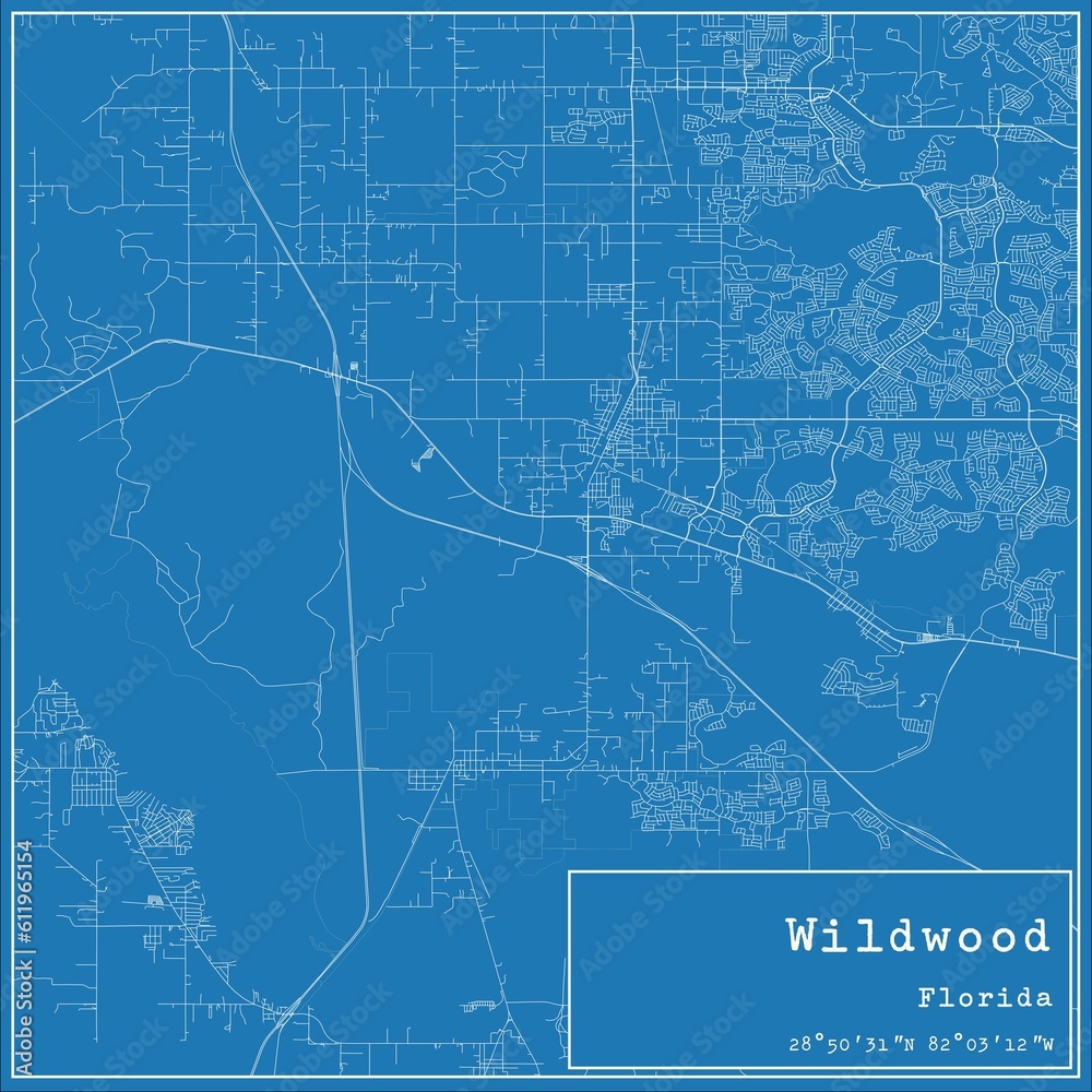 Blueprint US city map of Wildwood, Florida.