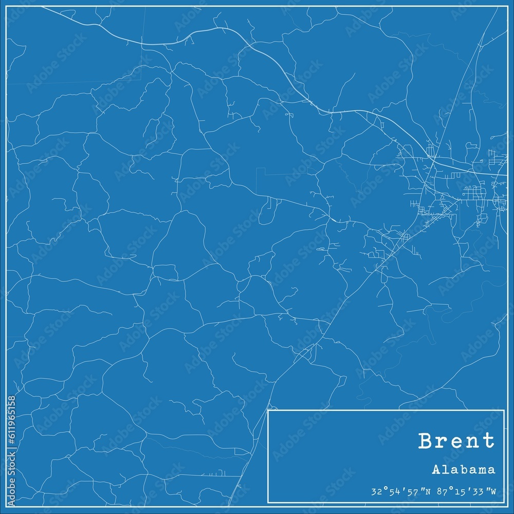 Blueprint US city map of Brent, Alabama.