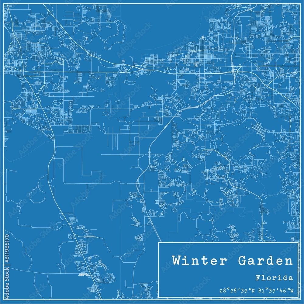 Obraz premium Blueprint US city map of Winter Garden, Florida.