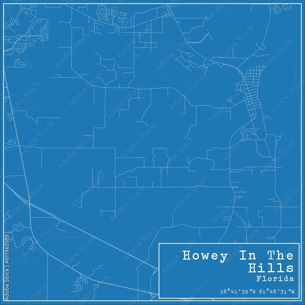 Blueprint US city map of Howey In The Hills, Florida.
