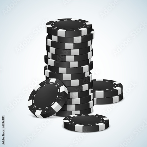 Black poker chips on light background. Vector illustration.