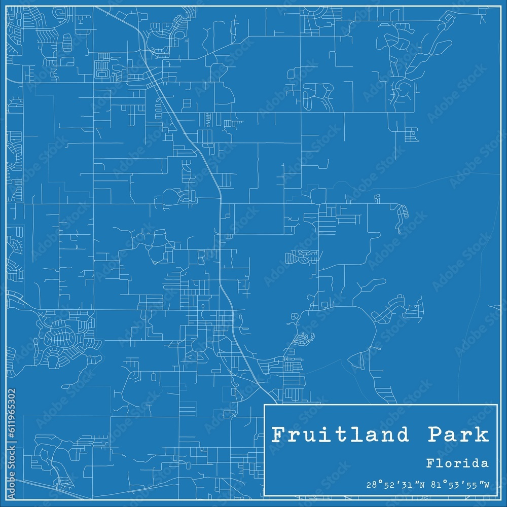Blueprint US city map of Fruitland Park, Florida.