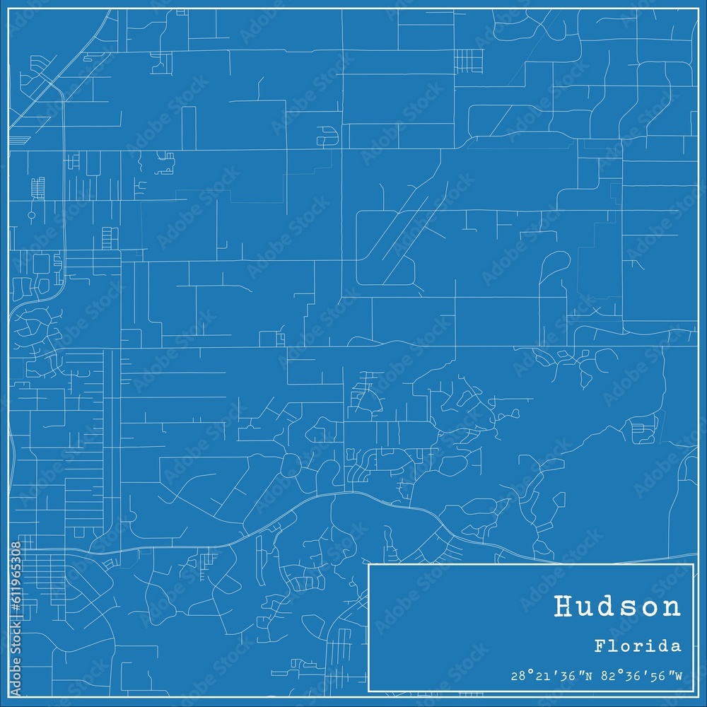 Blueprint US city map of Hudson, Florida.