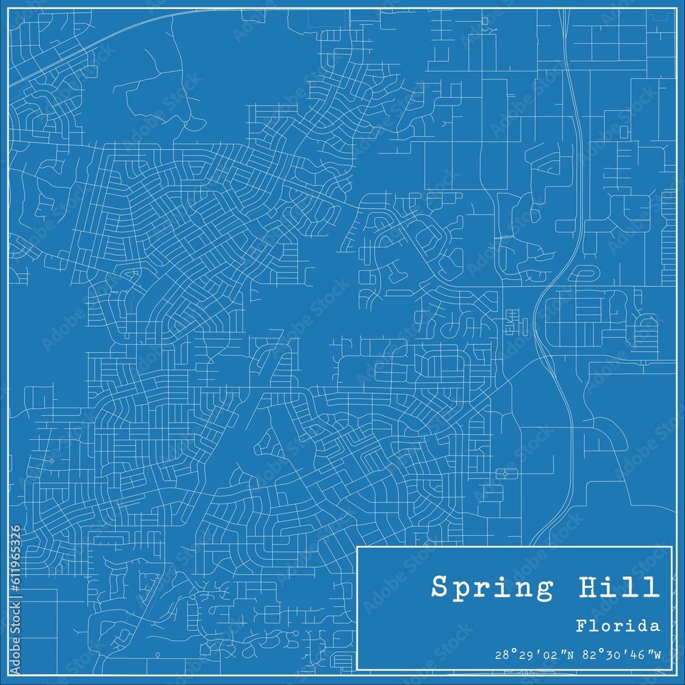 Blueprint US city map of Spring Hill, Florida.