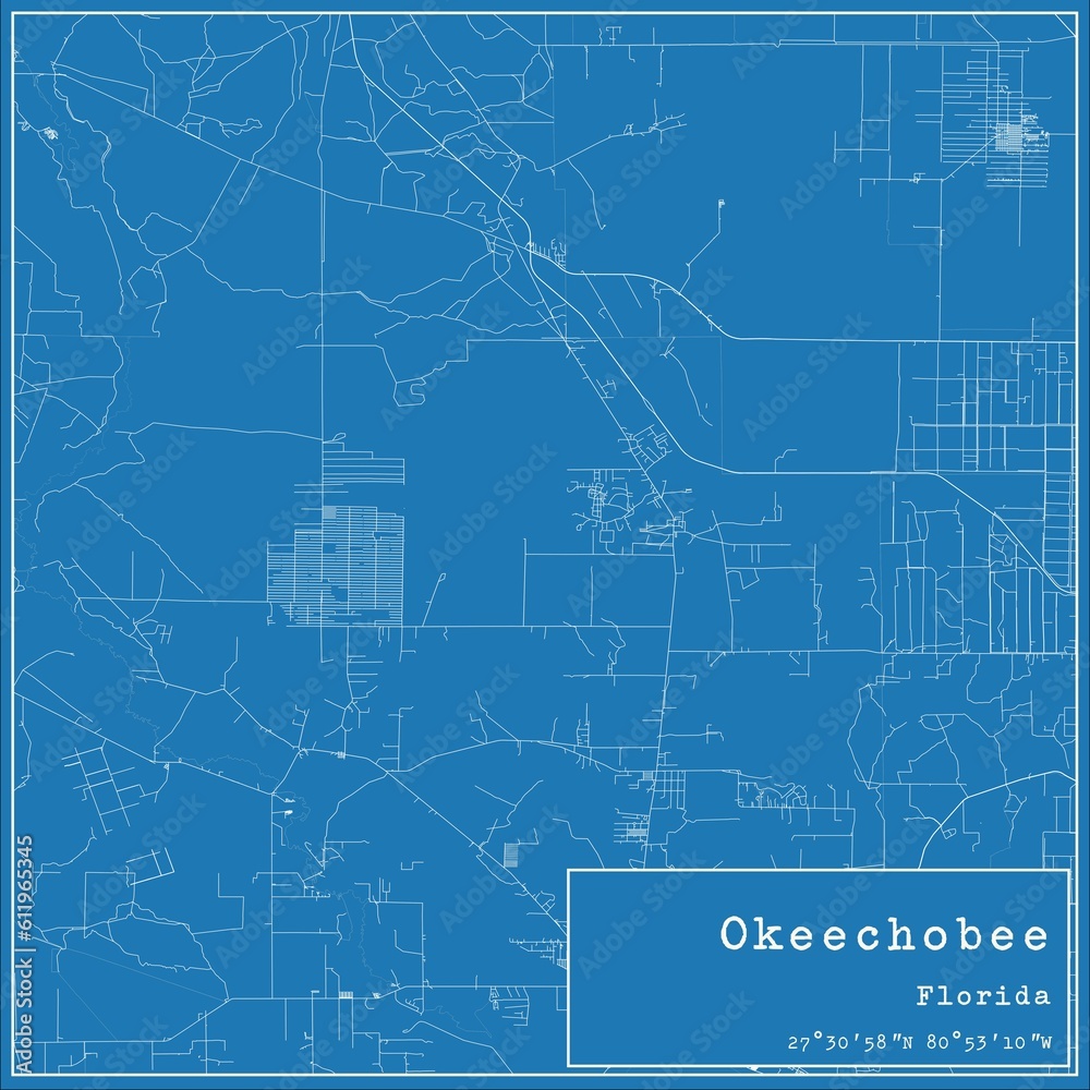Blueprint US city map of Okeechobee, Florida.