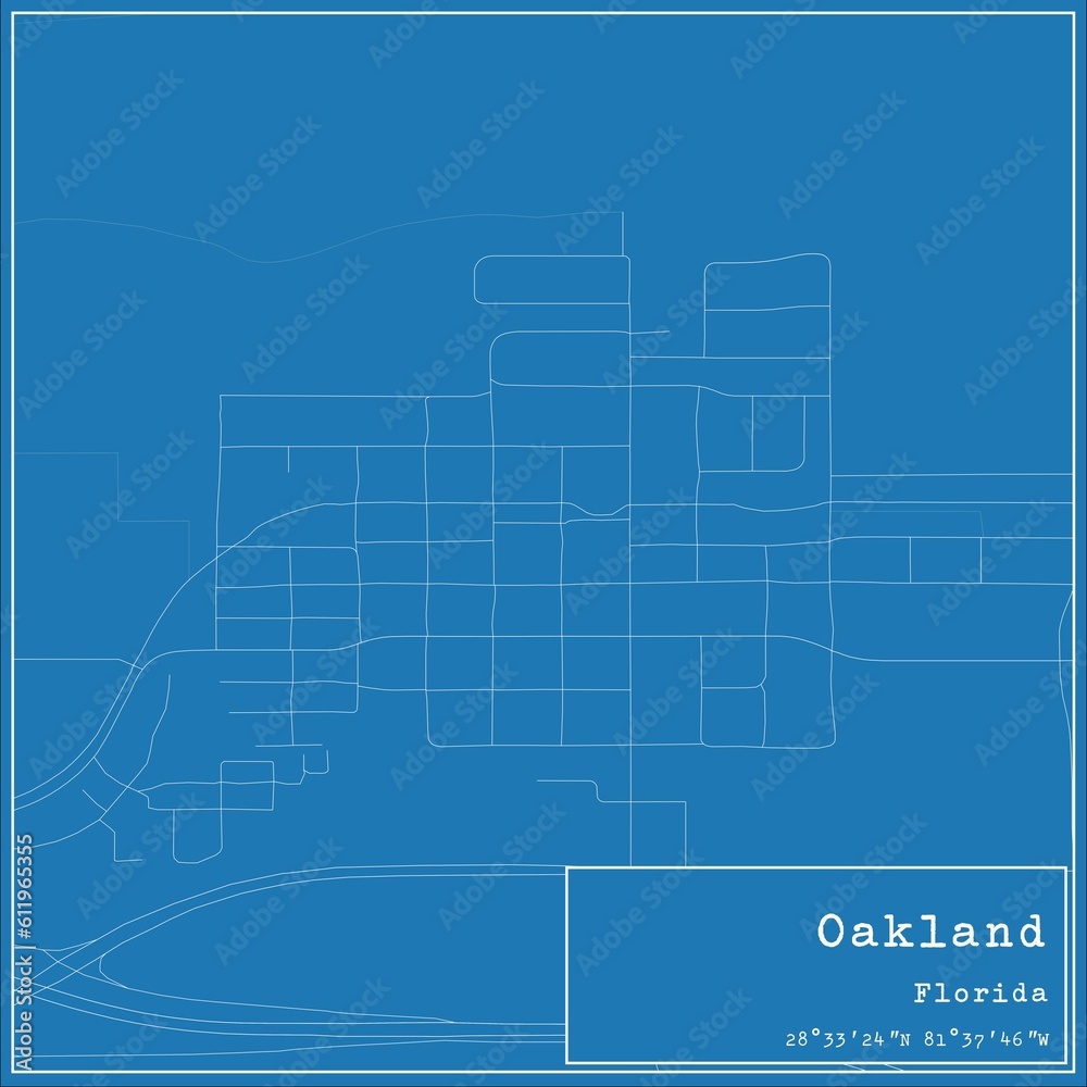 Blueprint US city map of Oakland, Florida.