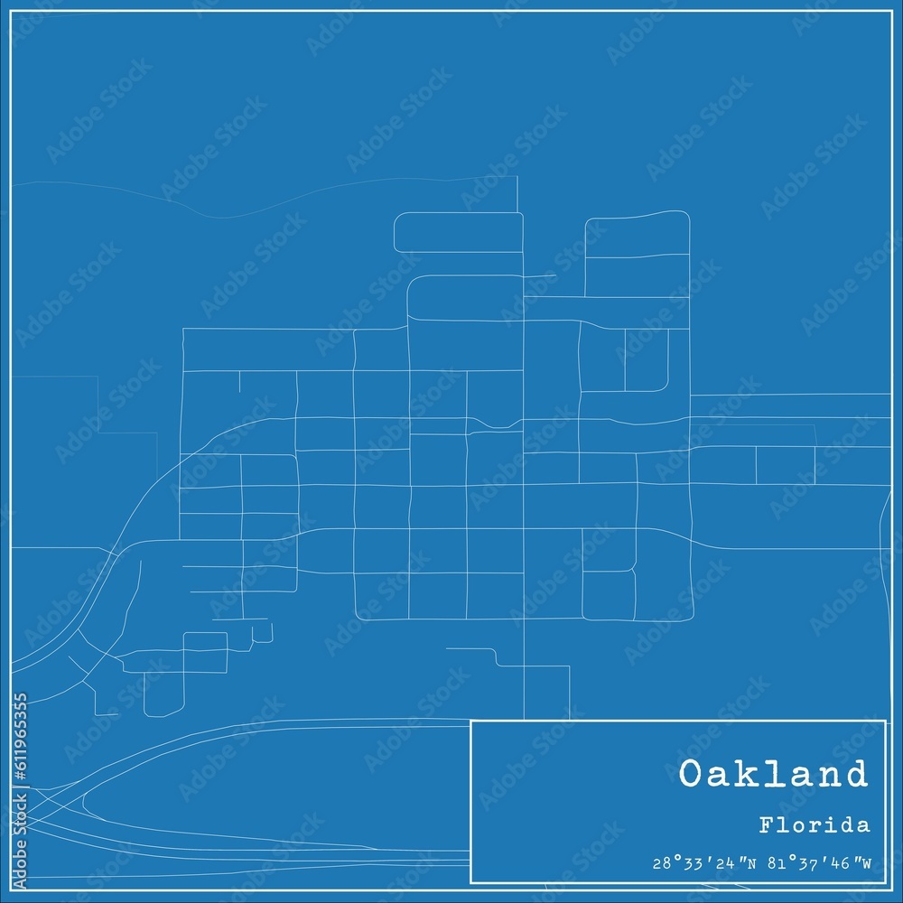 Blueprint US city map of Oakland, Florida. Blueprint US city map of Oakland, Florida.