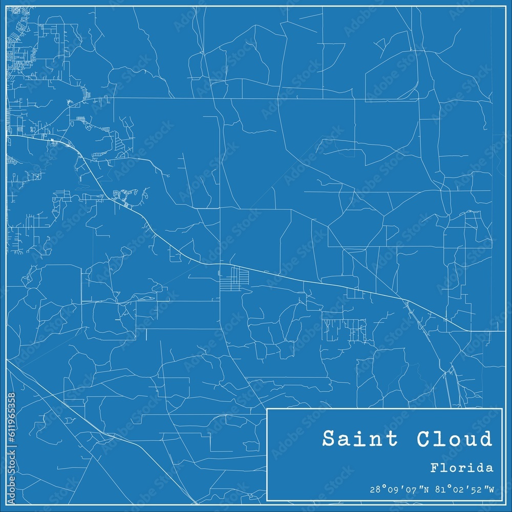 Blueprint US city map of Saint Cloud, Florida.