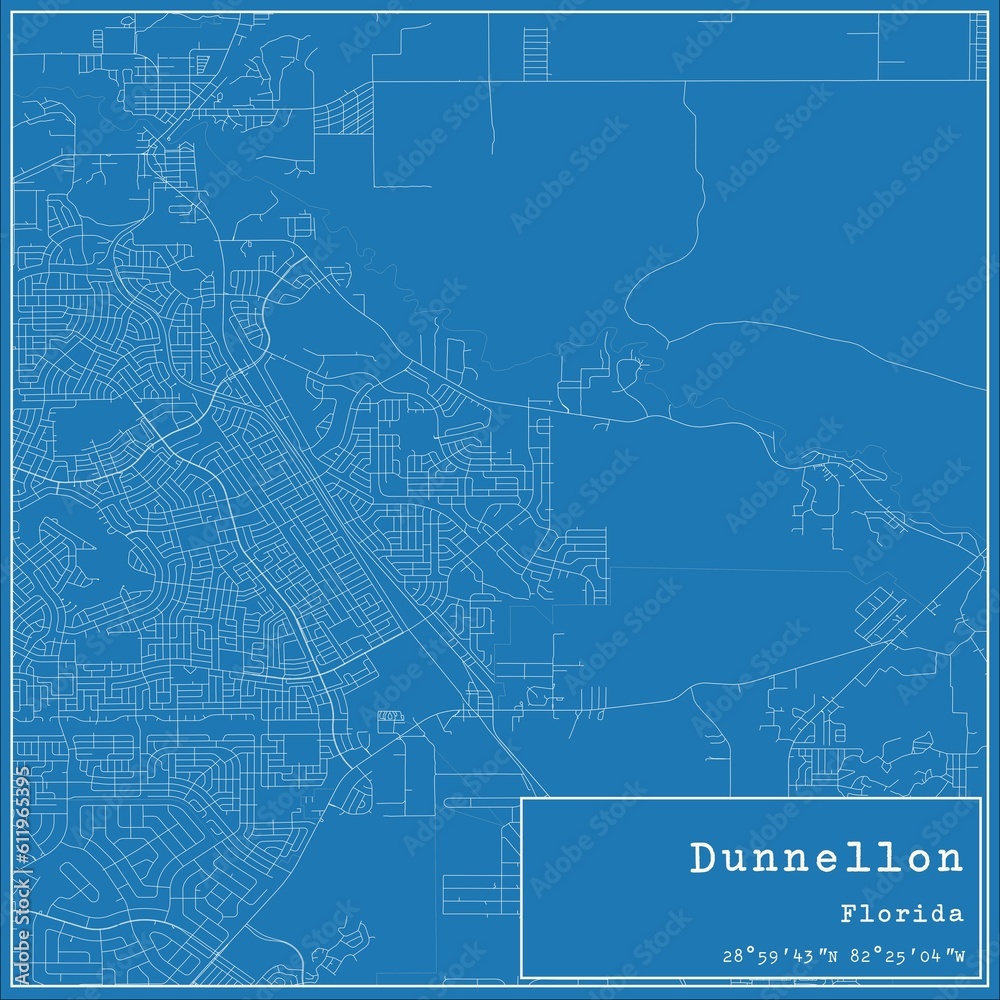 Blueprint US city map of Dunnellon, Florida.