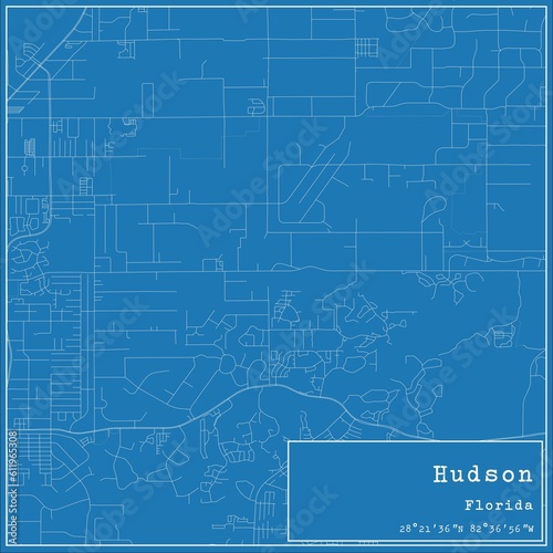 Blueprint US city map of Hudson, Florida.