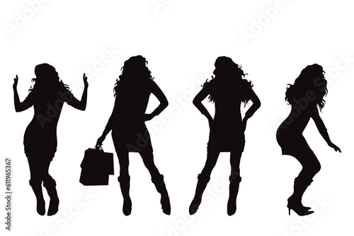 Set of vector silhouettes of women on white background.
