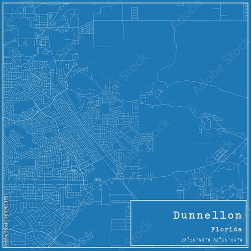Blueprint US city map of Dunnellon, Florida.