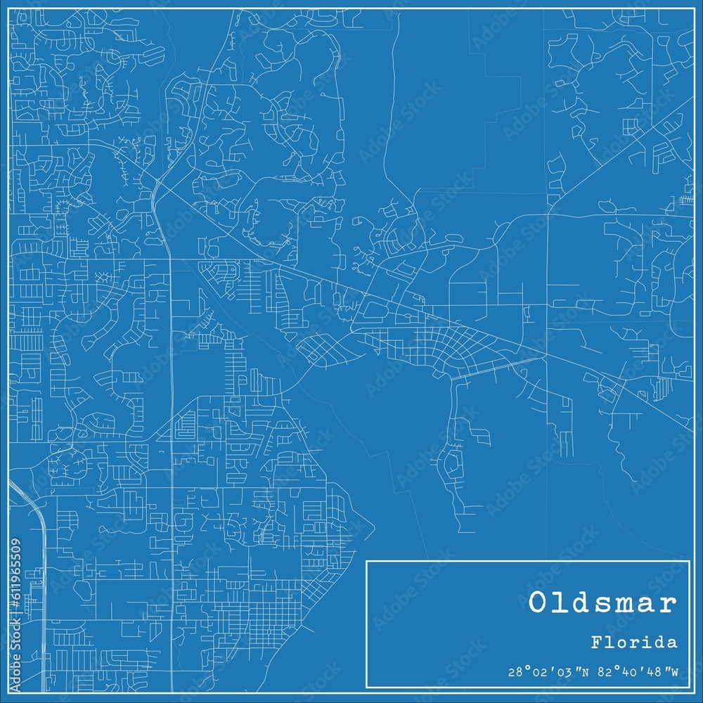 Blueprint US city map of Oldsmar, Florida.