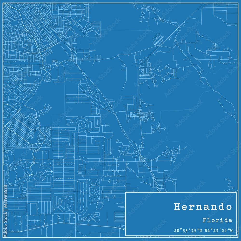 Blueprint US city map of Hernando, Florida.