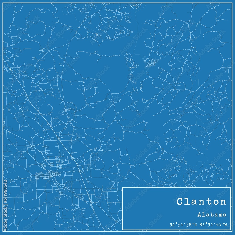 Blueprint US city map of Clanton, Alabama. Blueprint US city map of Clanton, Alabama.