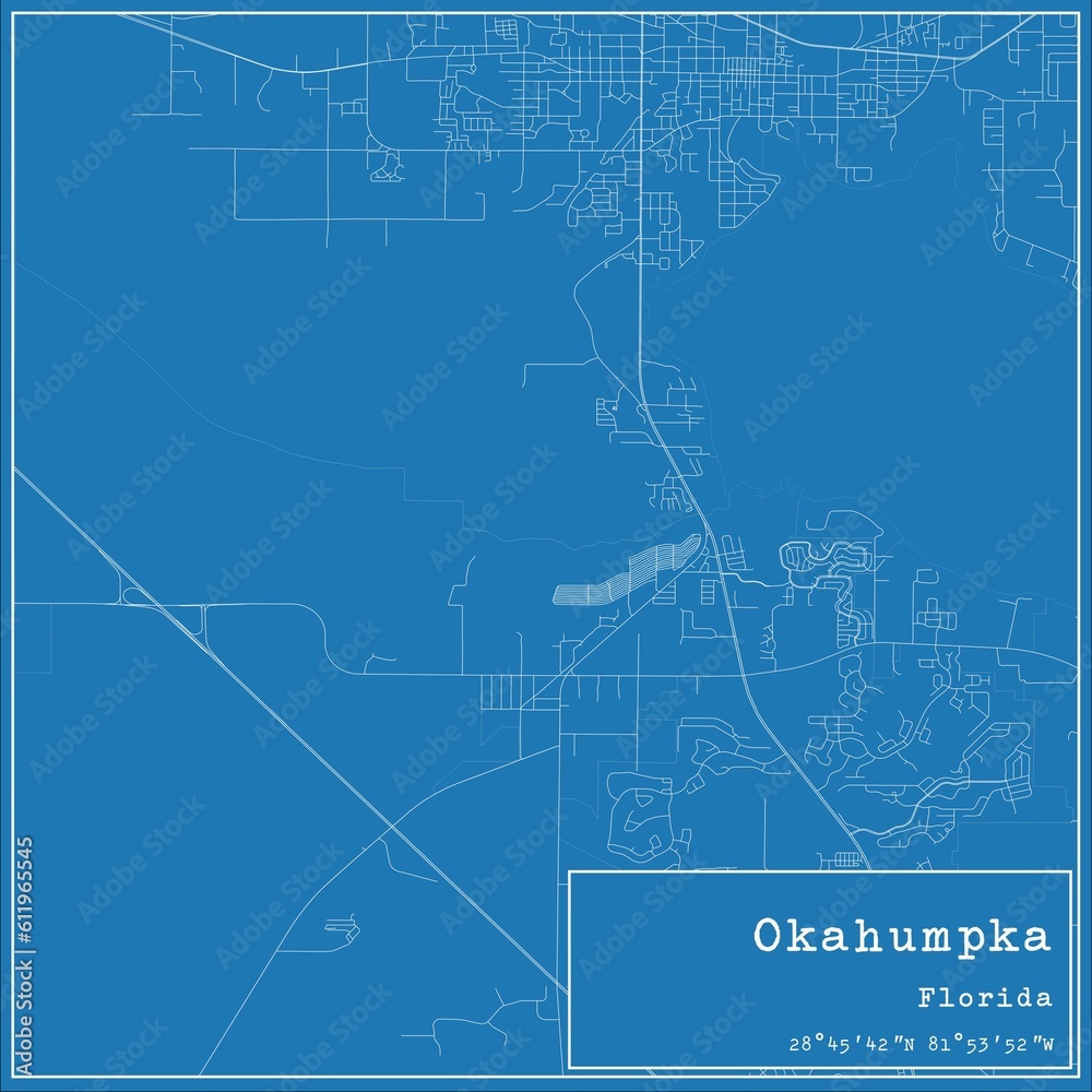 Naklejka premium Blueprint US city map of Okahumpka, Florida.