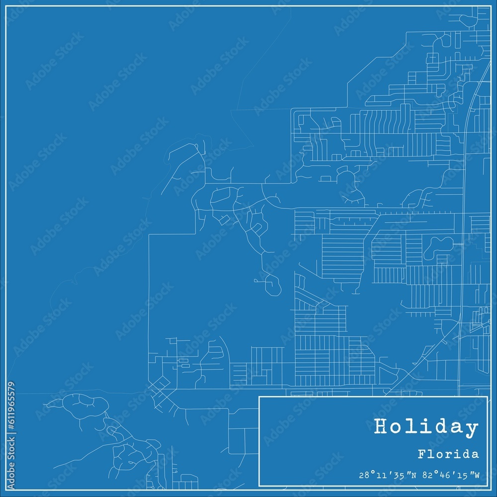 Blueprint US city map of Holiday, Florida. Blueprint US city map of Holiday, Florida.