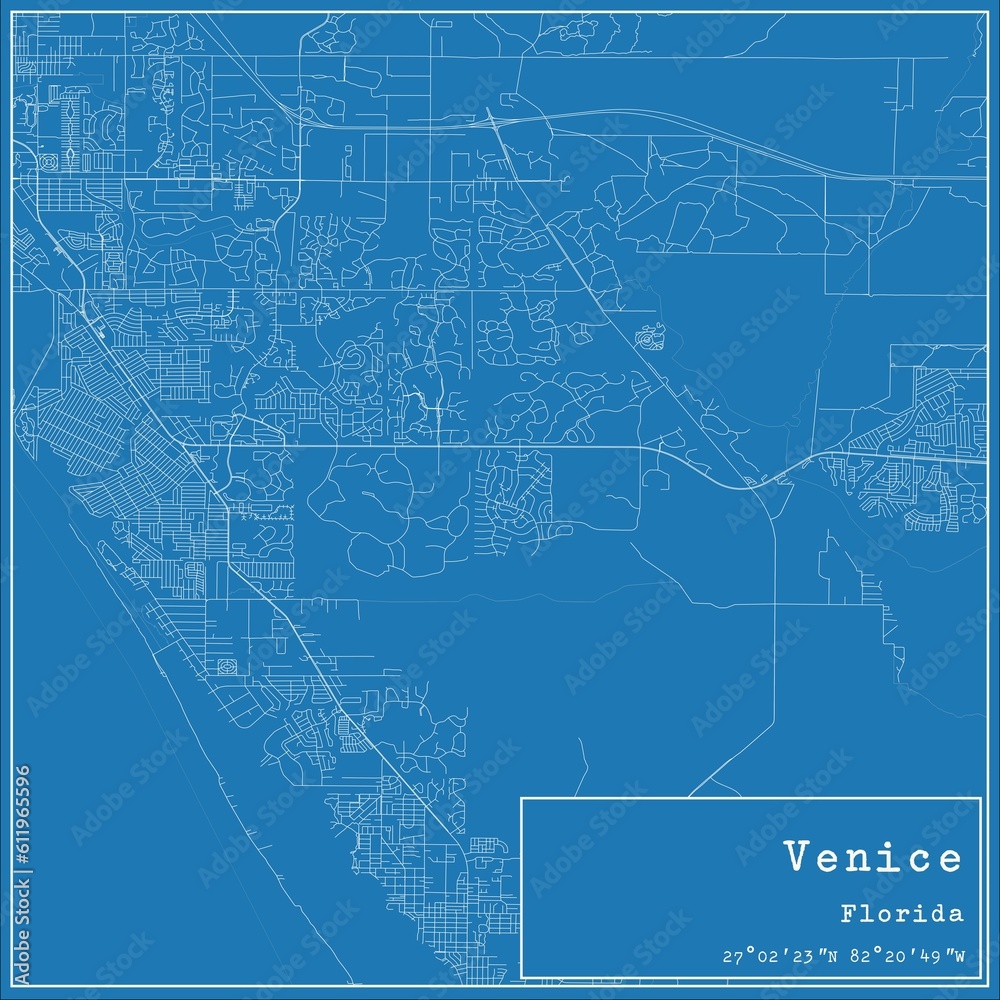 Blueprint US city map of Venice, Florida.