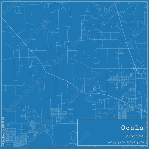 Blueprint US city map of Ocala, Florida.