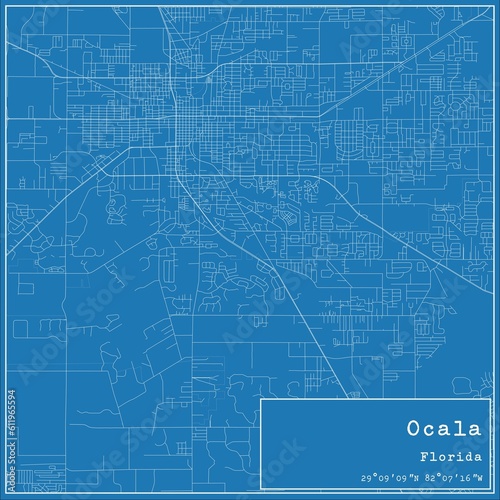 Blueprint US city map of Ocala, Florida.