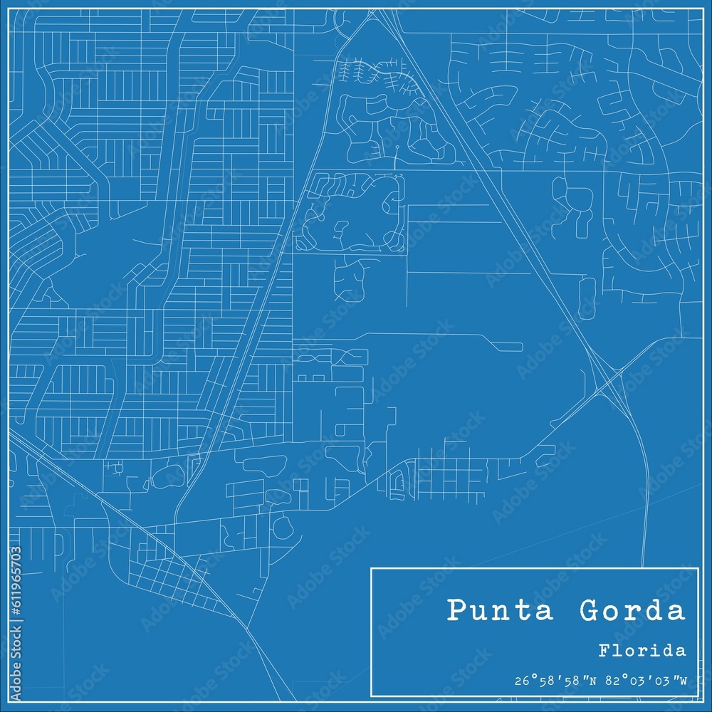 Blueprint US city map of Punta Gorda, Florida.