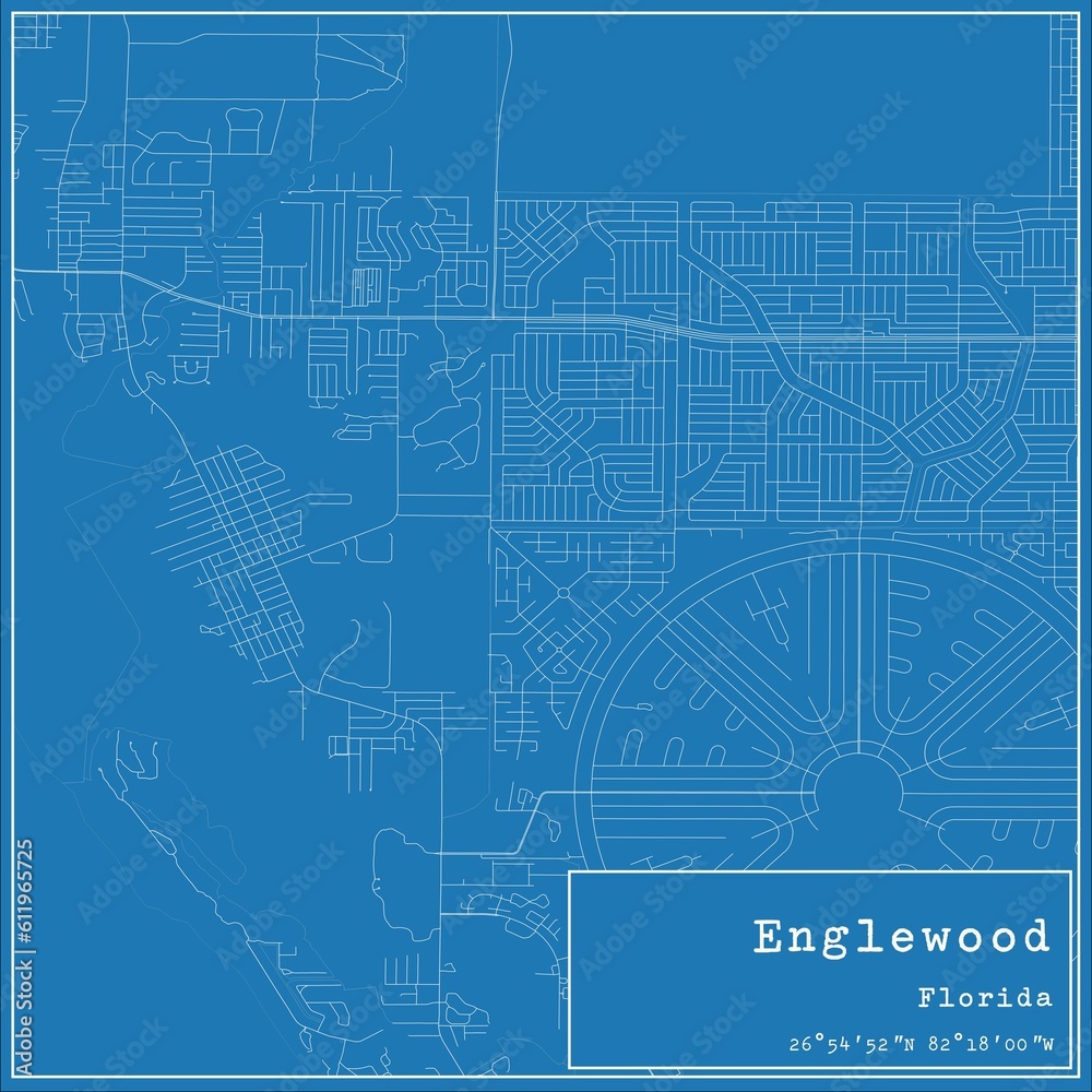 Blueprint US city map of Englewood, Florida.
