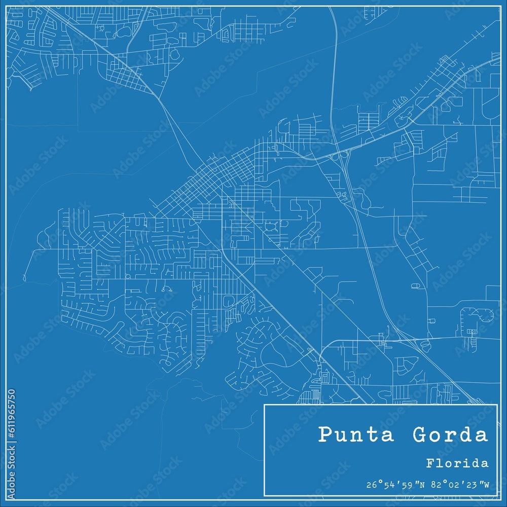 Naklejka premium Blueprint US city map of Punta Gorda, Florida.