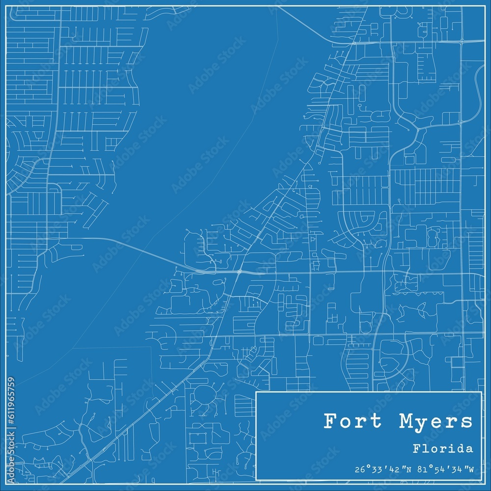 Blueprint US city map of Fort Myers, Florida.