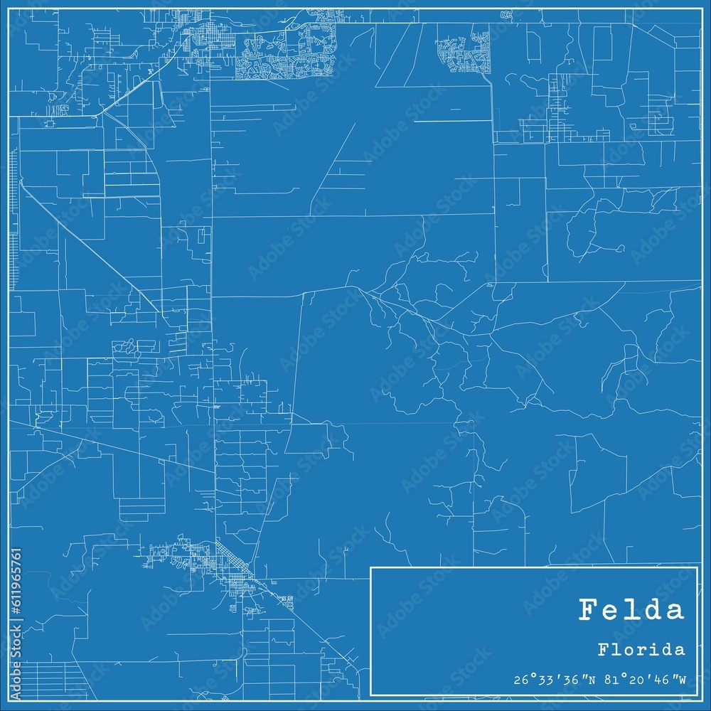 Blueprint US city map of Felda, Florida.
