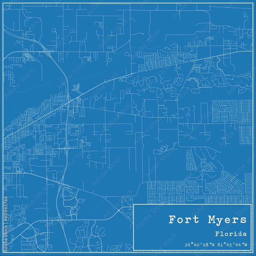 Blueprint US city map of Fort Myers, Florida.