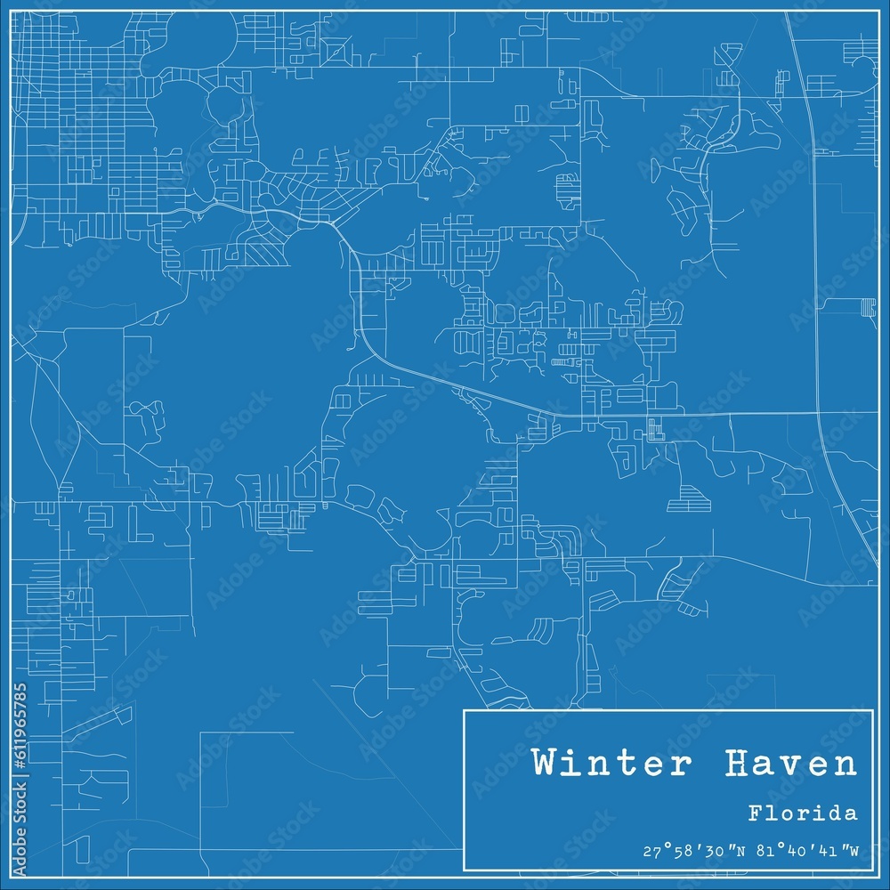Blueprint US city map of Winter Haven, Florida.