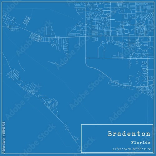 Blueprint US city map of Bradenton, Florida.