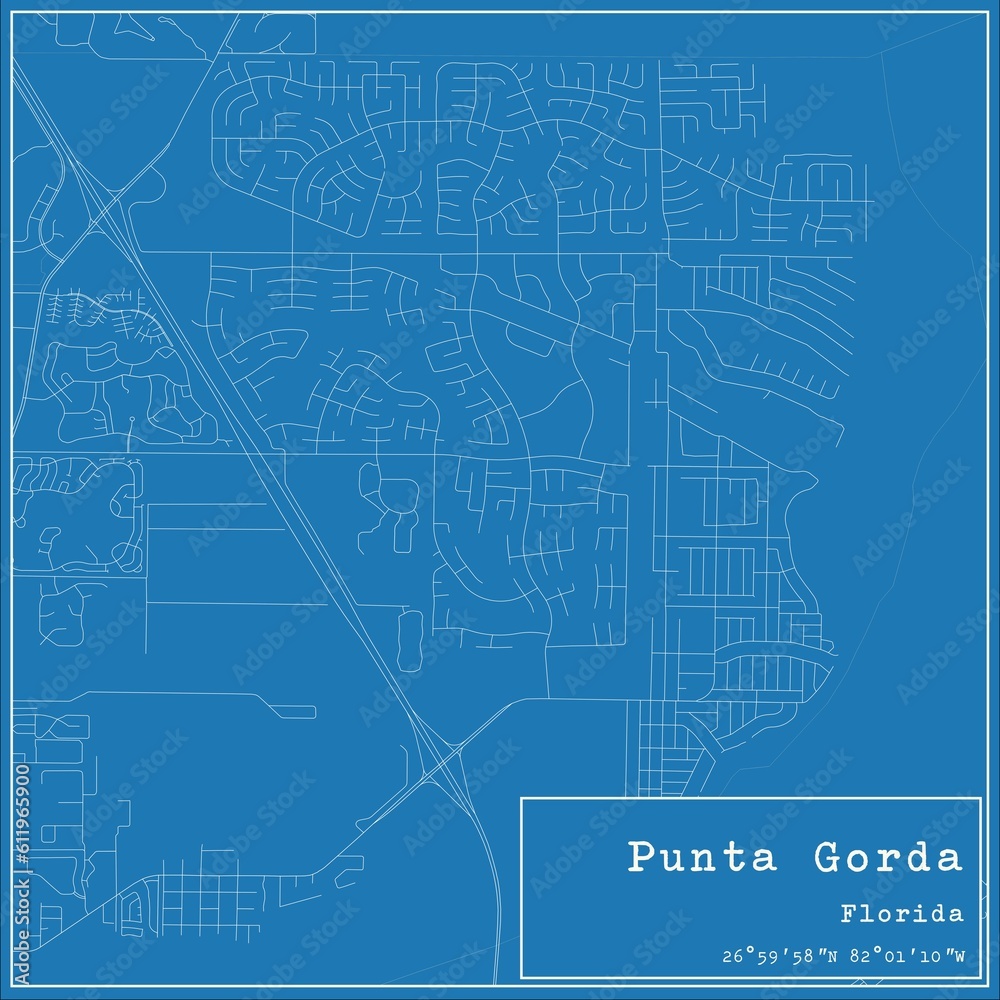 Blueprint US city map of Punta Gorda, Florida.