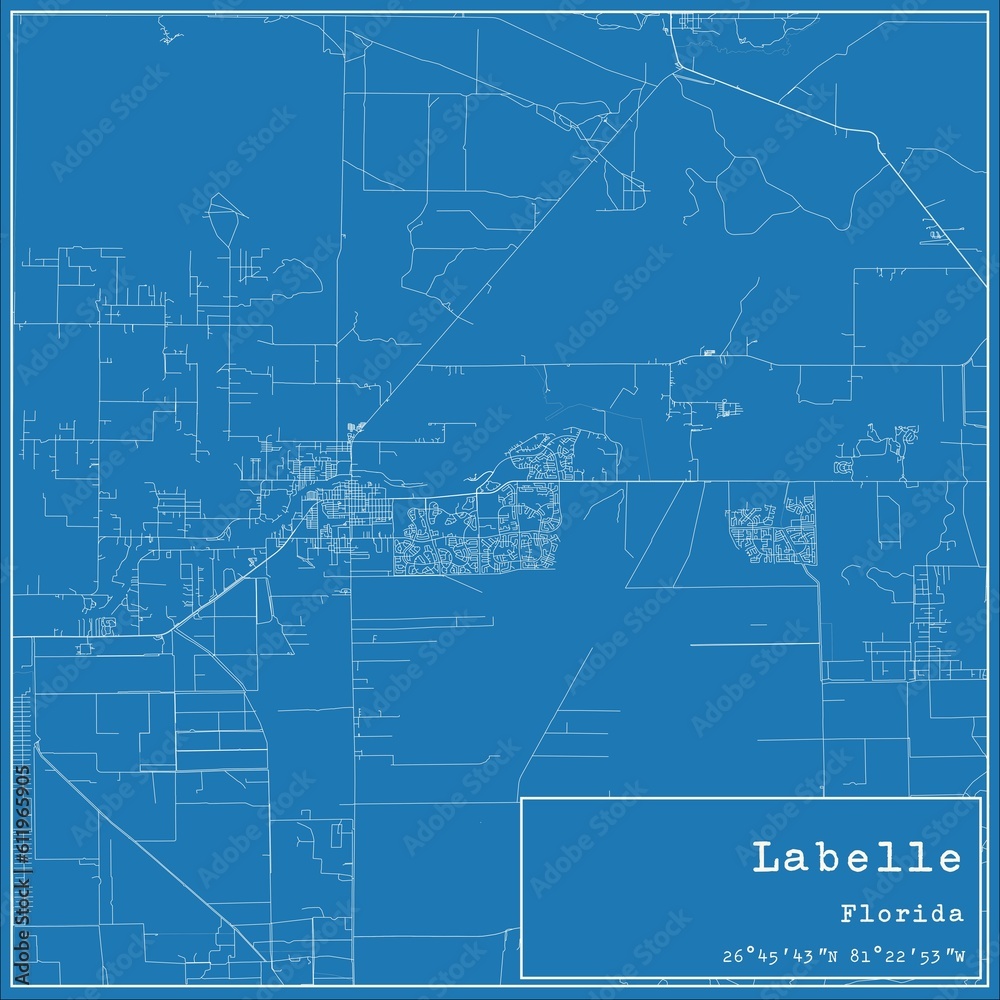 Blueprint US city map of Labelle, Florida.