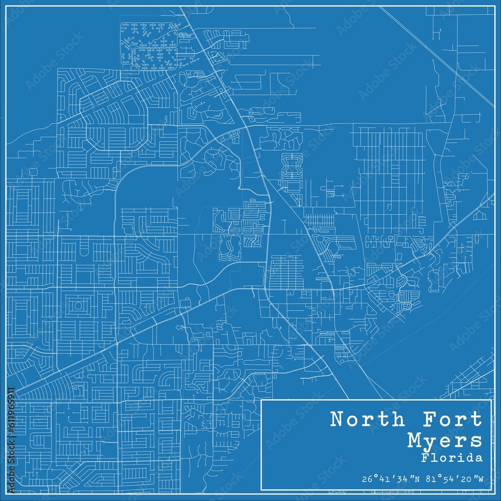 Fototapeta premium Blueprint US city map of North Fort Myers, Florida.