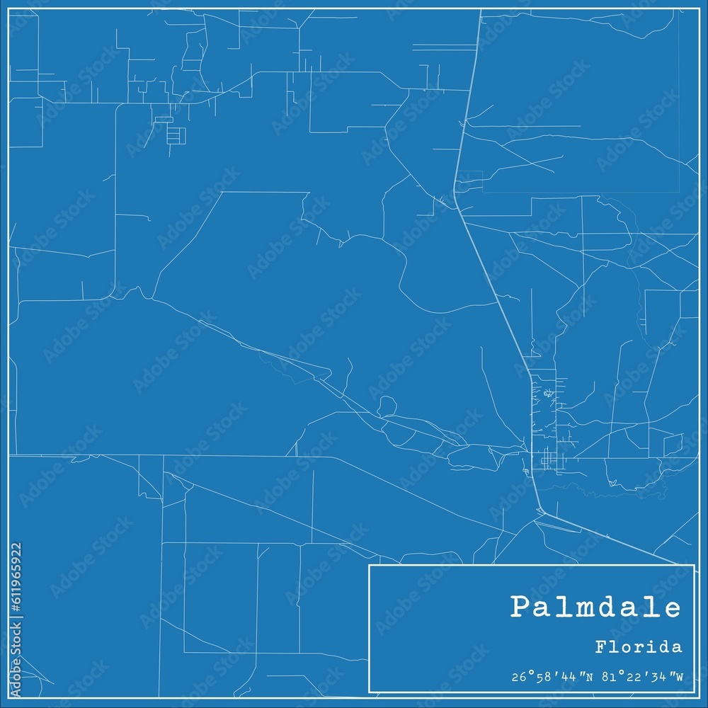 Blueprint US city map of Palmdale, Florida.