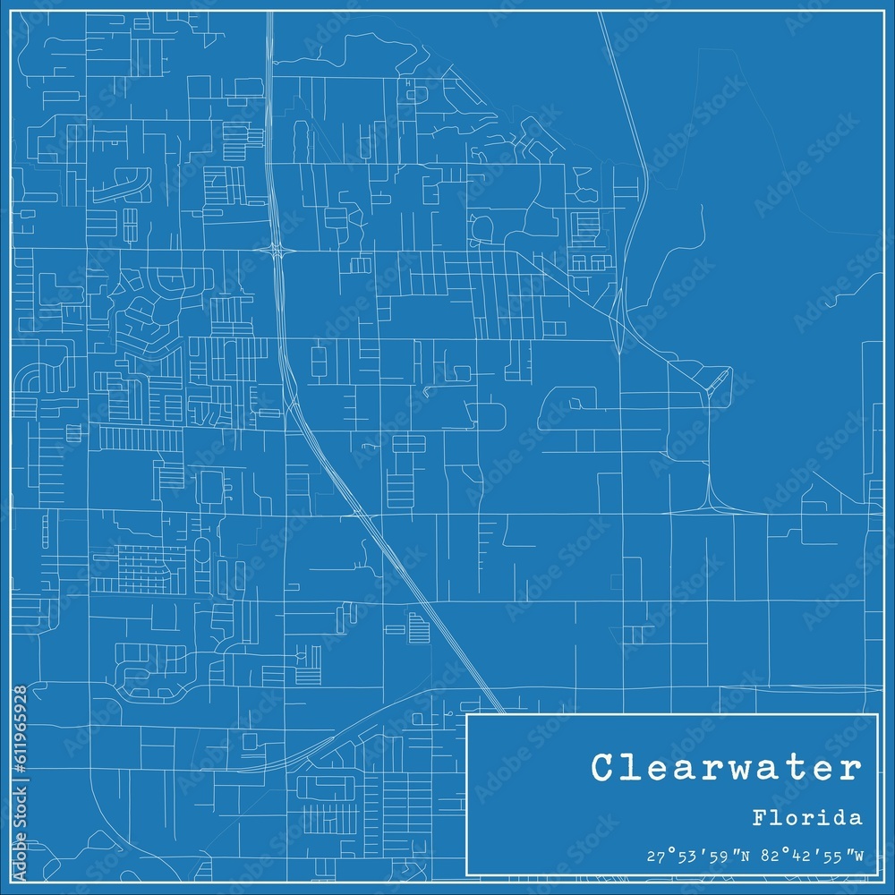 Blueprint US city map of Clearwater, Florida.