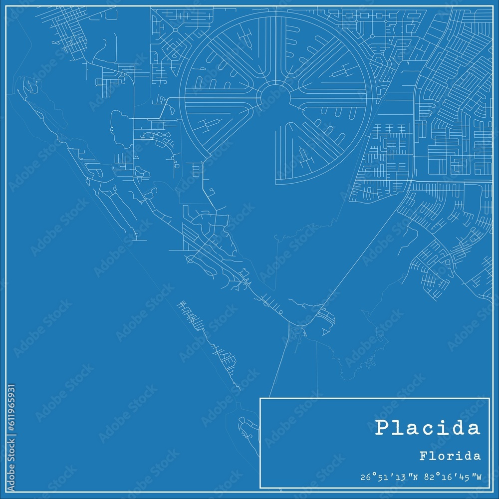 Blueprint US city map of Placida, Florida.