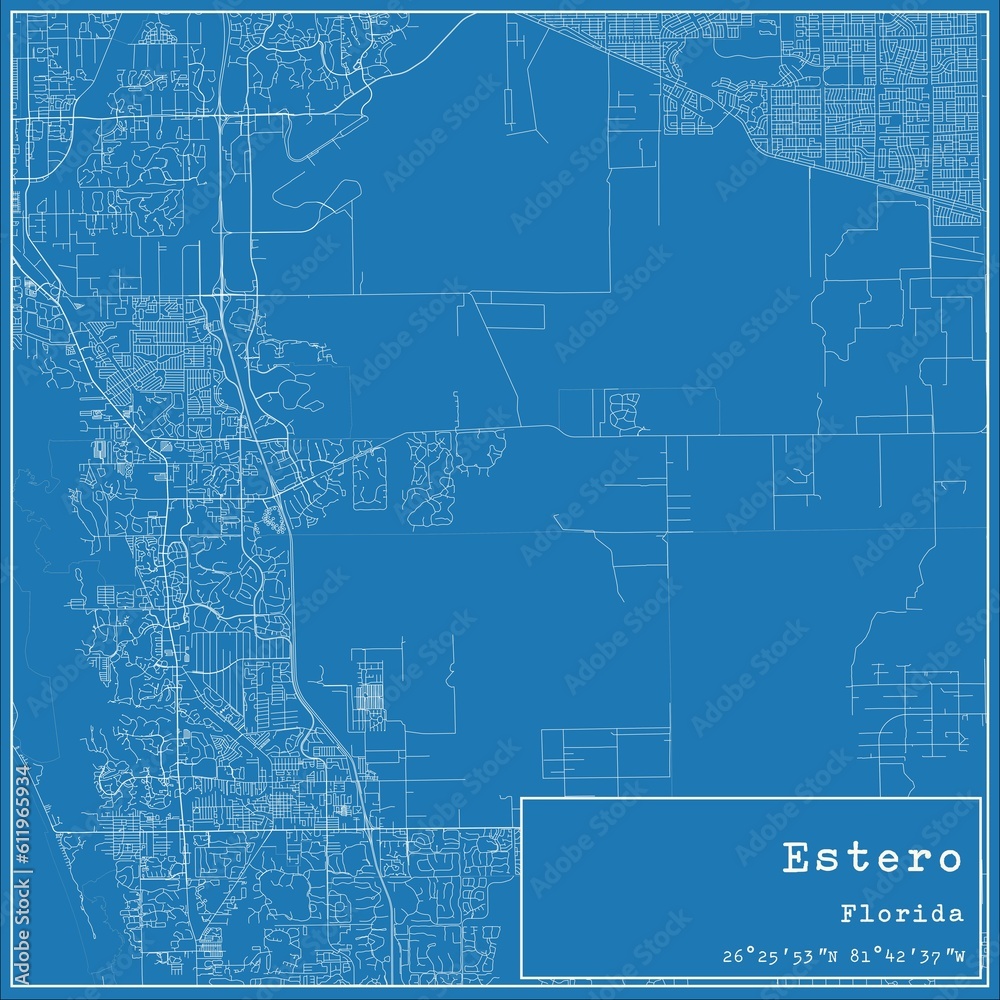 Blueprint US city map of Estero, Florida.