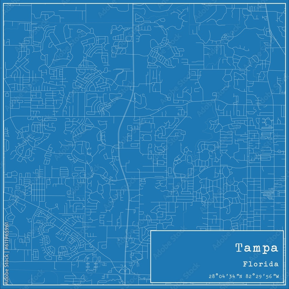 Blueprint US city map of Tampa, Florida.