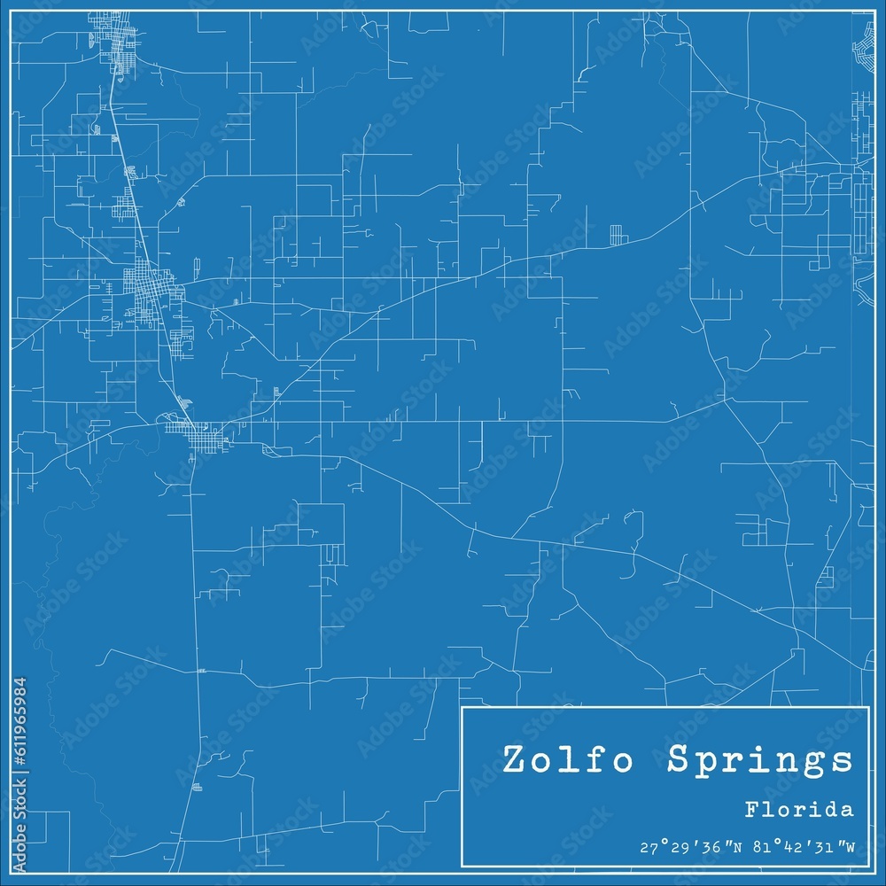 Blueprint US city map of Zolfo Springs, Florida.