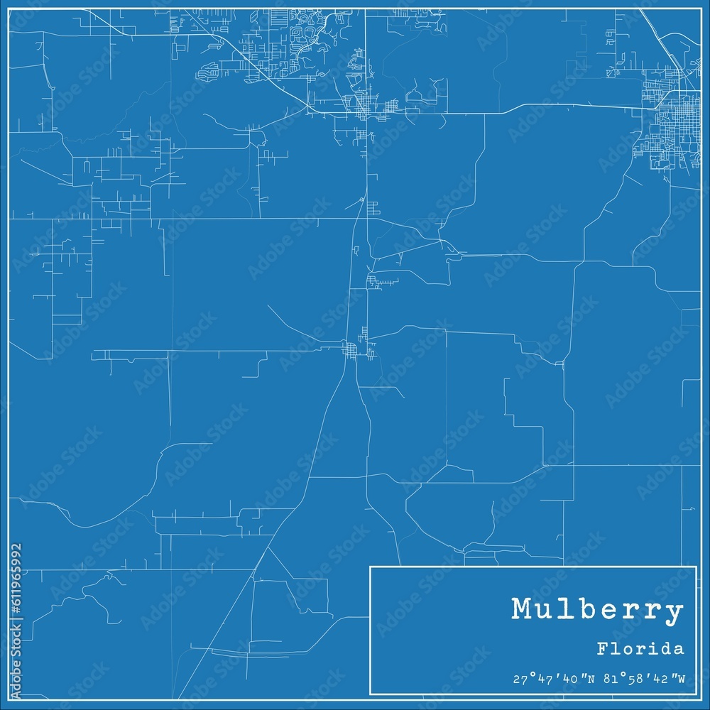 Blueprint US city map of Mulberry, Florida.