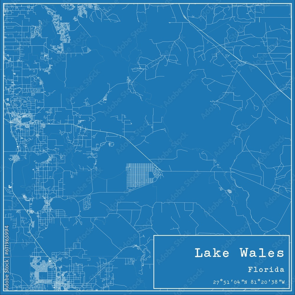 Blueprint US city map of Lake Wales, Florida.