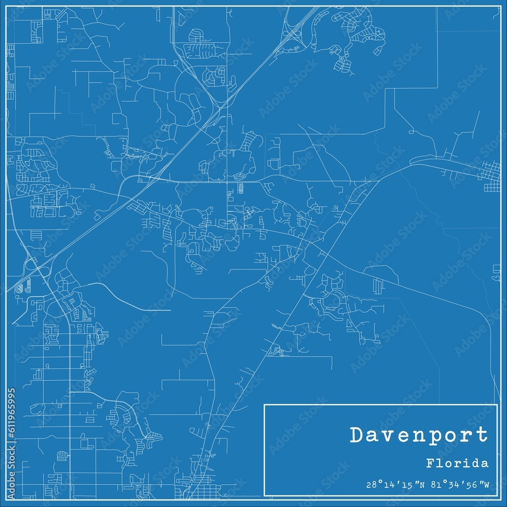 Fototapeta premium Blueprint US city map of Davenport, Florida.