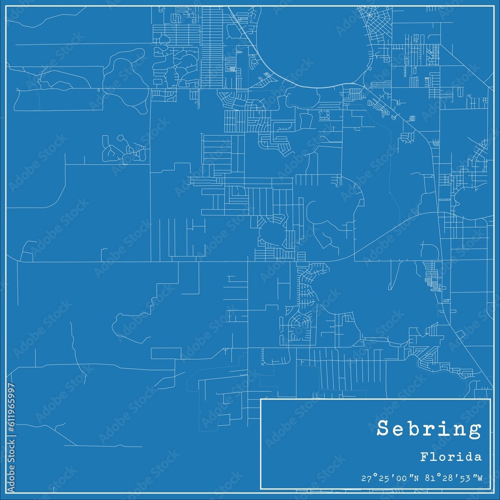 Blueprint US city map of Sebring, Florida.