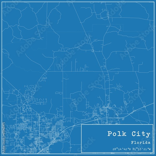 Blueprint US city map of Polk City  Florida.