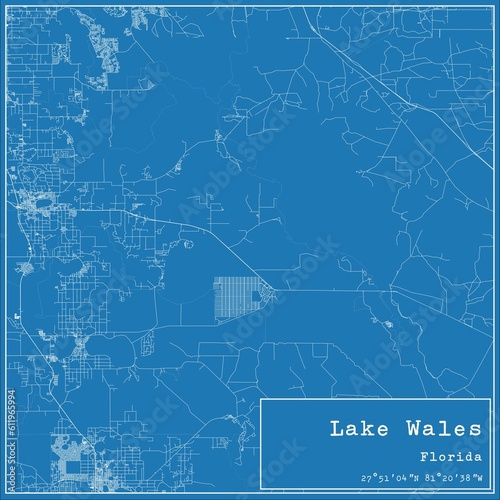 Blueprint US city map of Lake Wales  Florida.